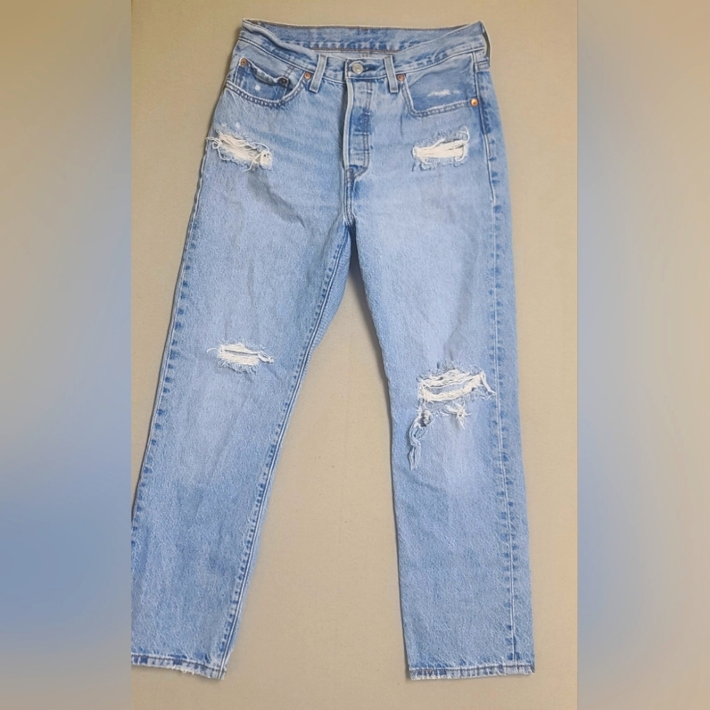Levis 501 Women’s Jeans Size 28 Blue Distressed Straight High-rise